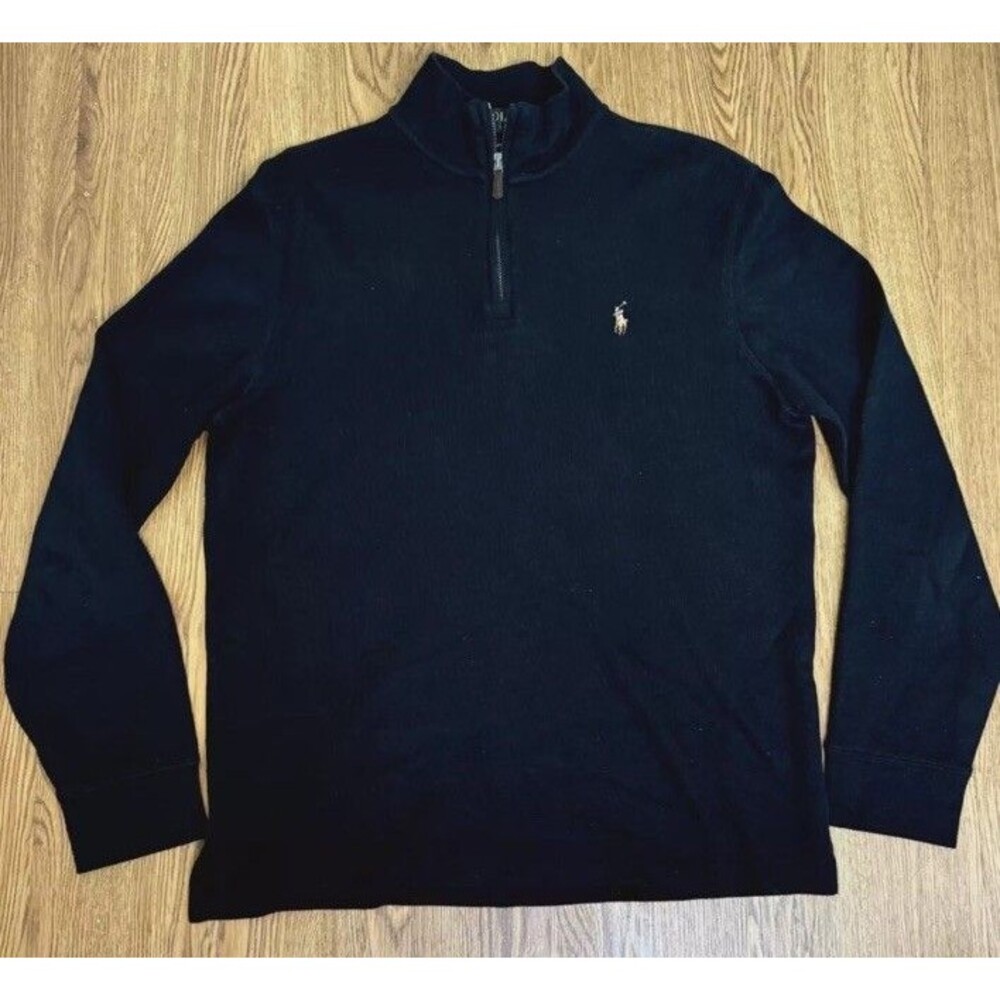 Polo Ralph Lauren Black Quarter Zip Pullover Estate Rib Sweater XXL Designer Y2K